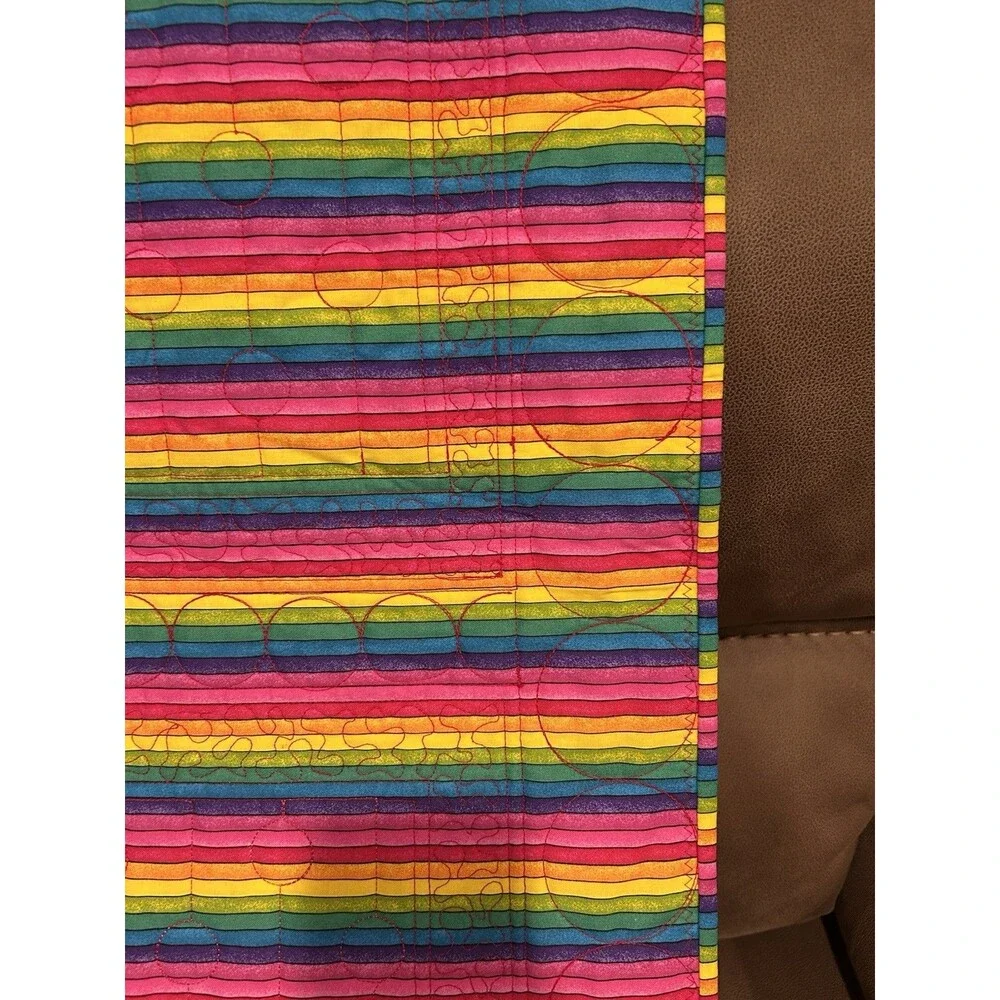Hand Quilted Kids Quilt Dr Seuss Theme Multi Color Stitching 40” X 50”   Books